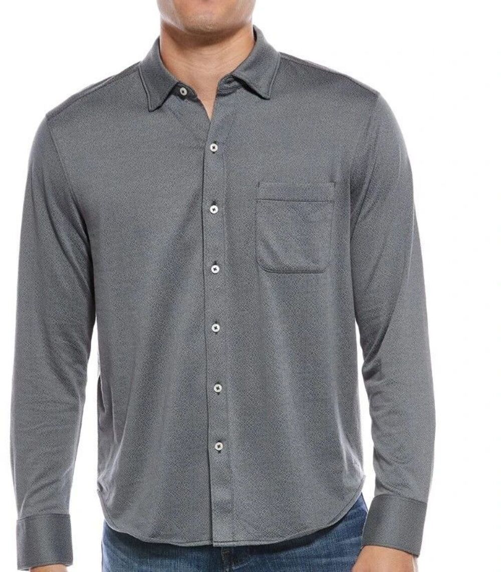 TOMMY BAHAMA Button Shirt Mens XXL Grey Stretch San Lucio Diamond Isles